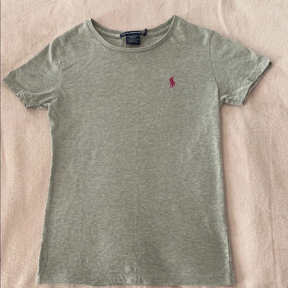 Ralph Lauren Gray Tee with hot pink Emblem
